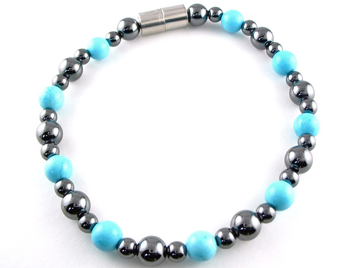 Hematite Magnetic Therapy Necklace Turquoise Rounders