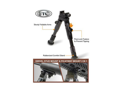 UTG Bipod, SWAT/Combat Profile,Adjustable Height, Rubberized Stand