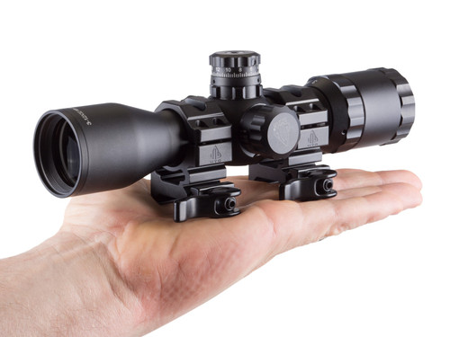 UTG 3-12x32 AO Bug Buster Rifle Scope, Mil-Dot Reticle, 1/3 MOA, 1" Tube, Medium Rings UTG 3-12x32 AO Bug Buster Rifle Scope, Mil-Dot Reticle, 1/3 MOA, 1" Tube, Medium Rings