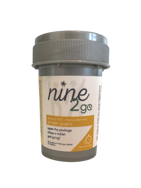 Nine2Go ginger gogos contain 5mg hemp derived delta 9 THC per serving.