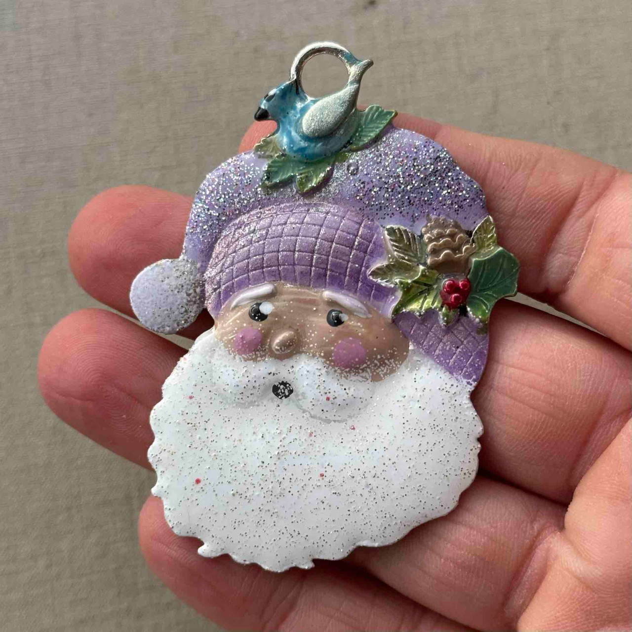 Purple Enamel & Crystal Santa Claus Brooch Pin - Christmas Fashion Jewelry Gift