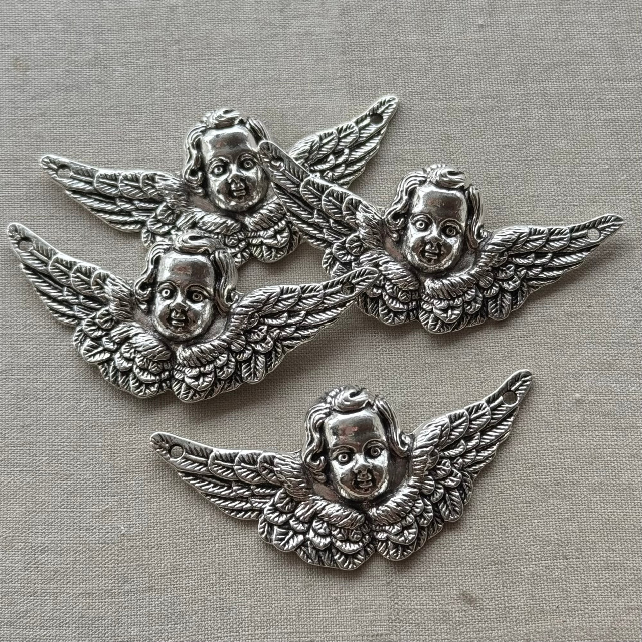 50x23mm Winged Cherub Pendant Angel Connector Link Antique Silver