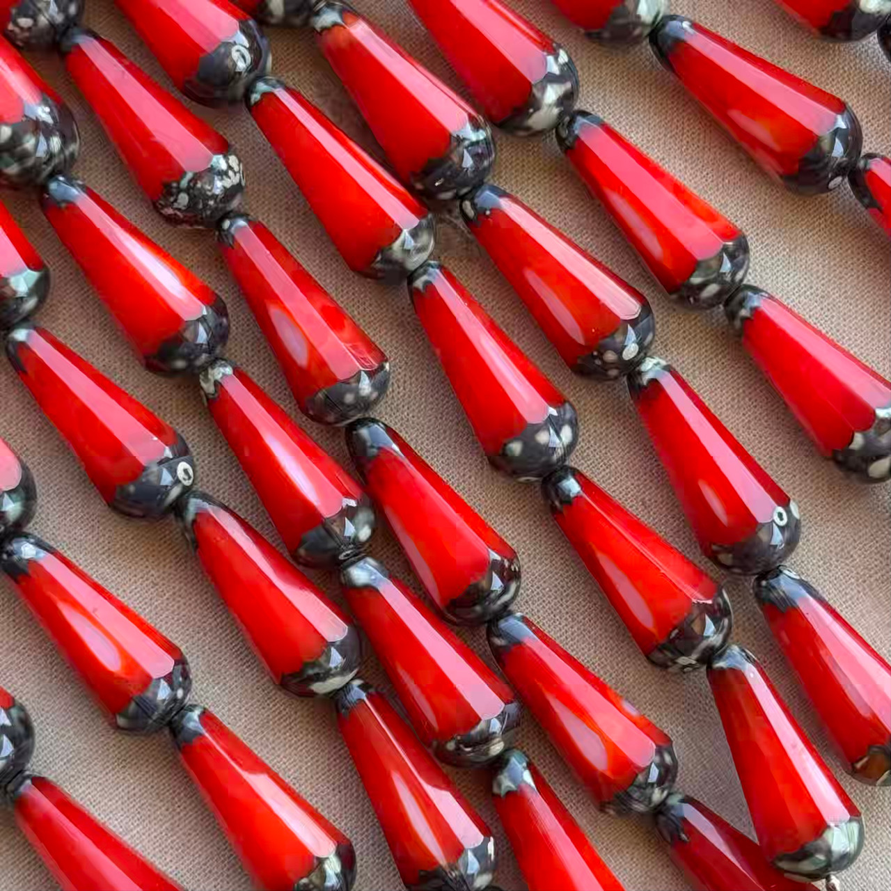 15x8mm Faceted Teardrop Beads Czech Glass Vermilion Picasso 6Pcs Per Strand