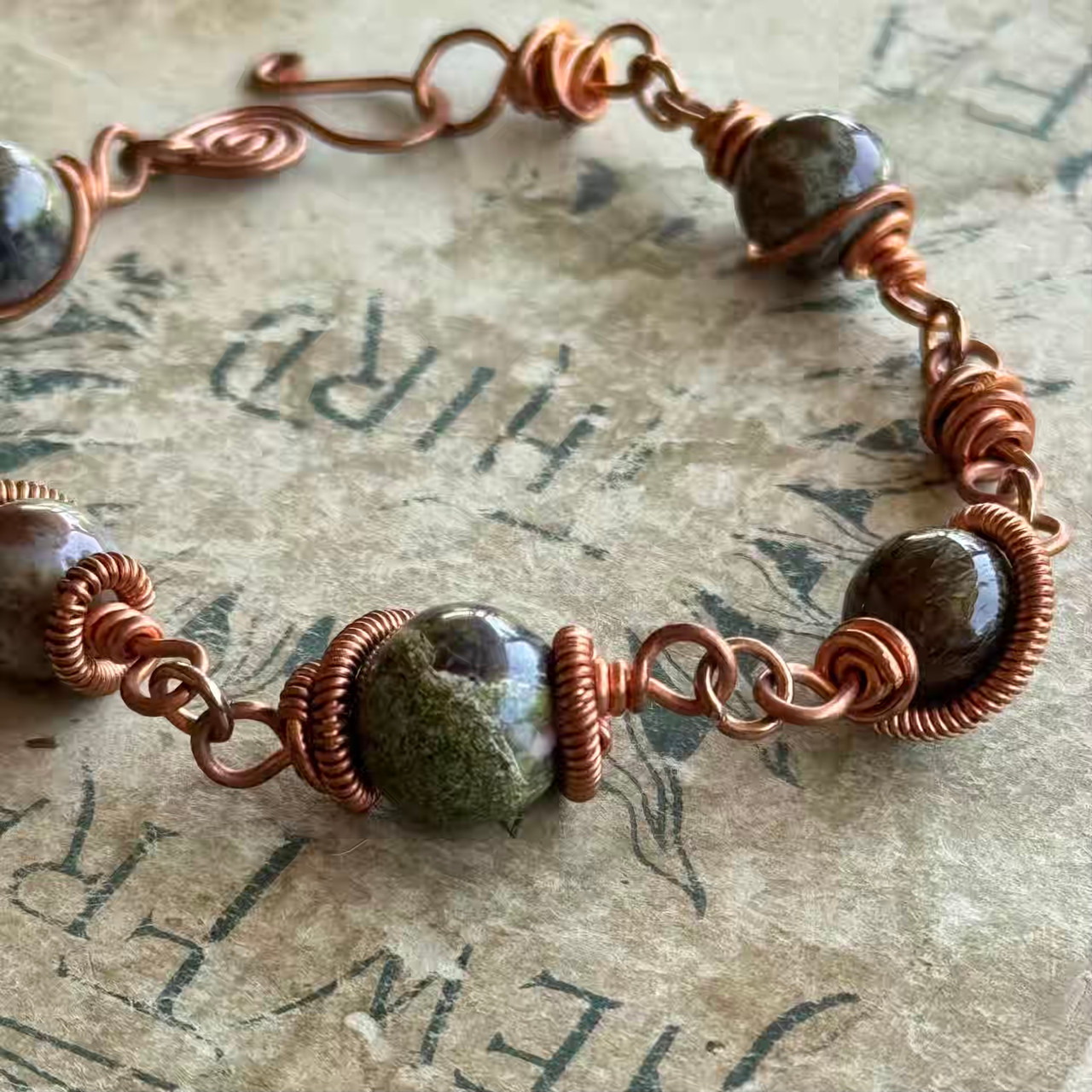Dragon Blood Jasper Twist N Coil Bracelet Copper Artisan Made in