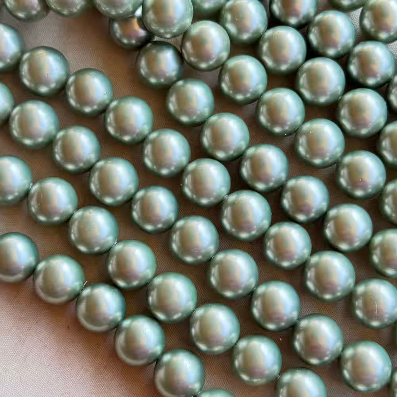 12mm Shell Pearl Beads Sage Green Round 15Pcs Per Strand