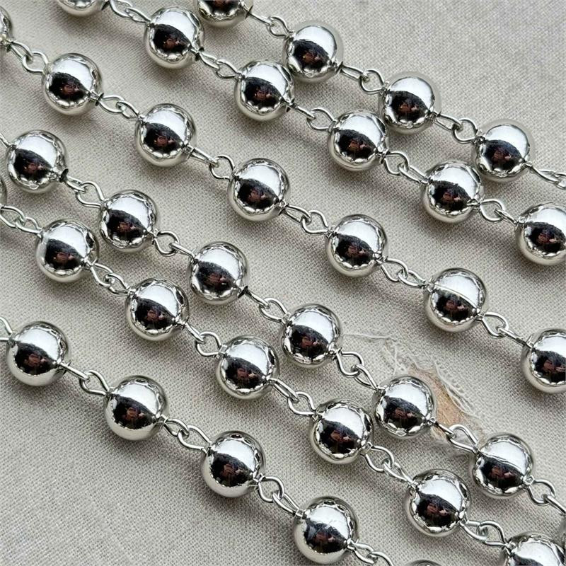 8mm Antique Silver Beaded Rosary Ball Chain Plated Per Foot - Dry 8mm Antique Silver Beaded Rosary Ball Chain Plated Per Foot - Dry