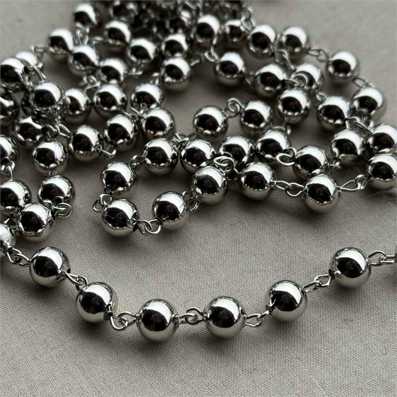 8mm Antique Silver Beaded Rosary Ball Chain Plated Per Foot - Dry