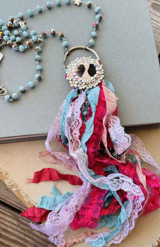 Wild Thing Cow Print Leather Lace Tassel Chain Necklace Artisan