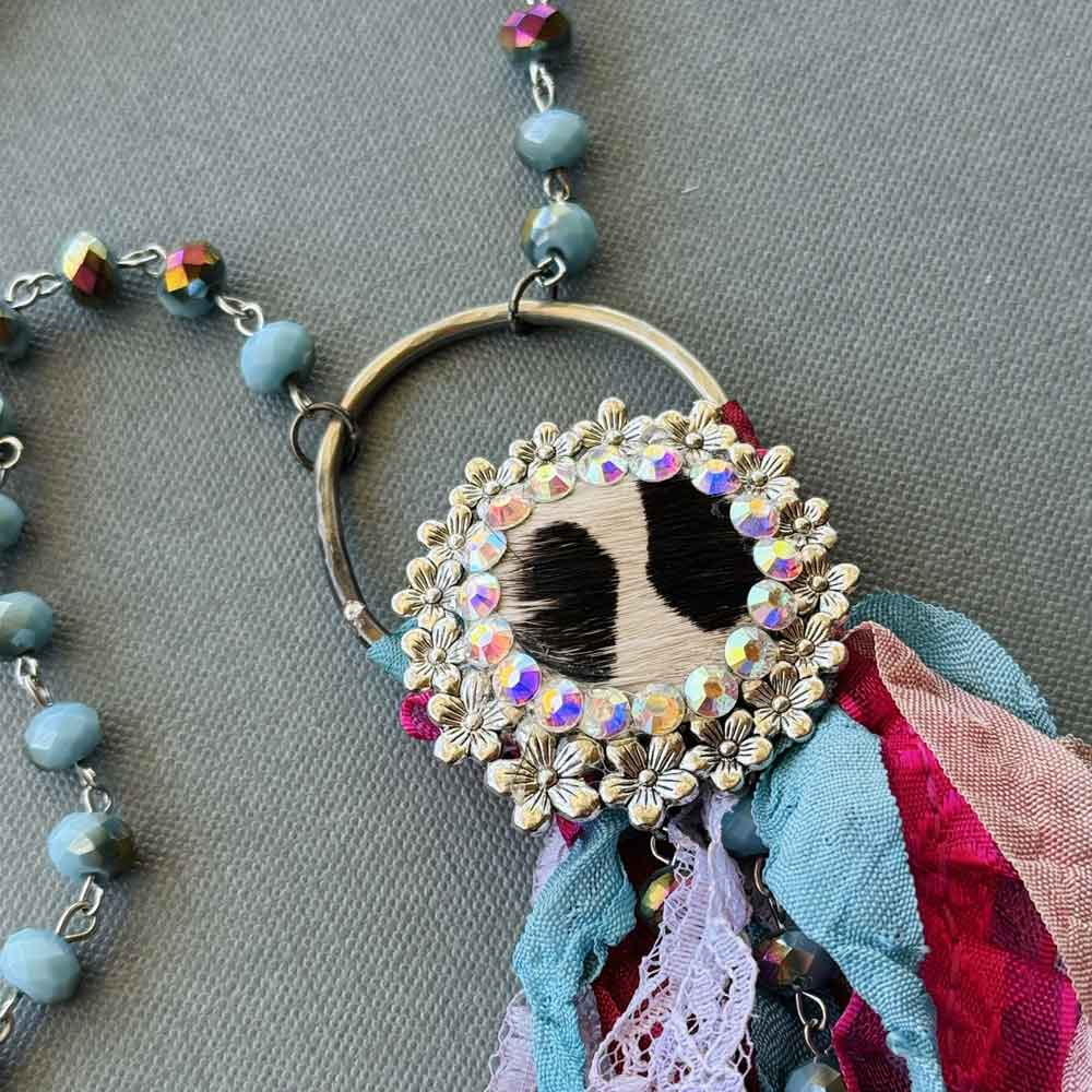 Wild Thing Cow Print Leather Lace Tassel Chain Necklace Artisan