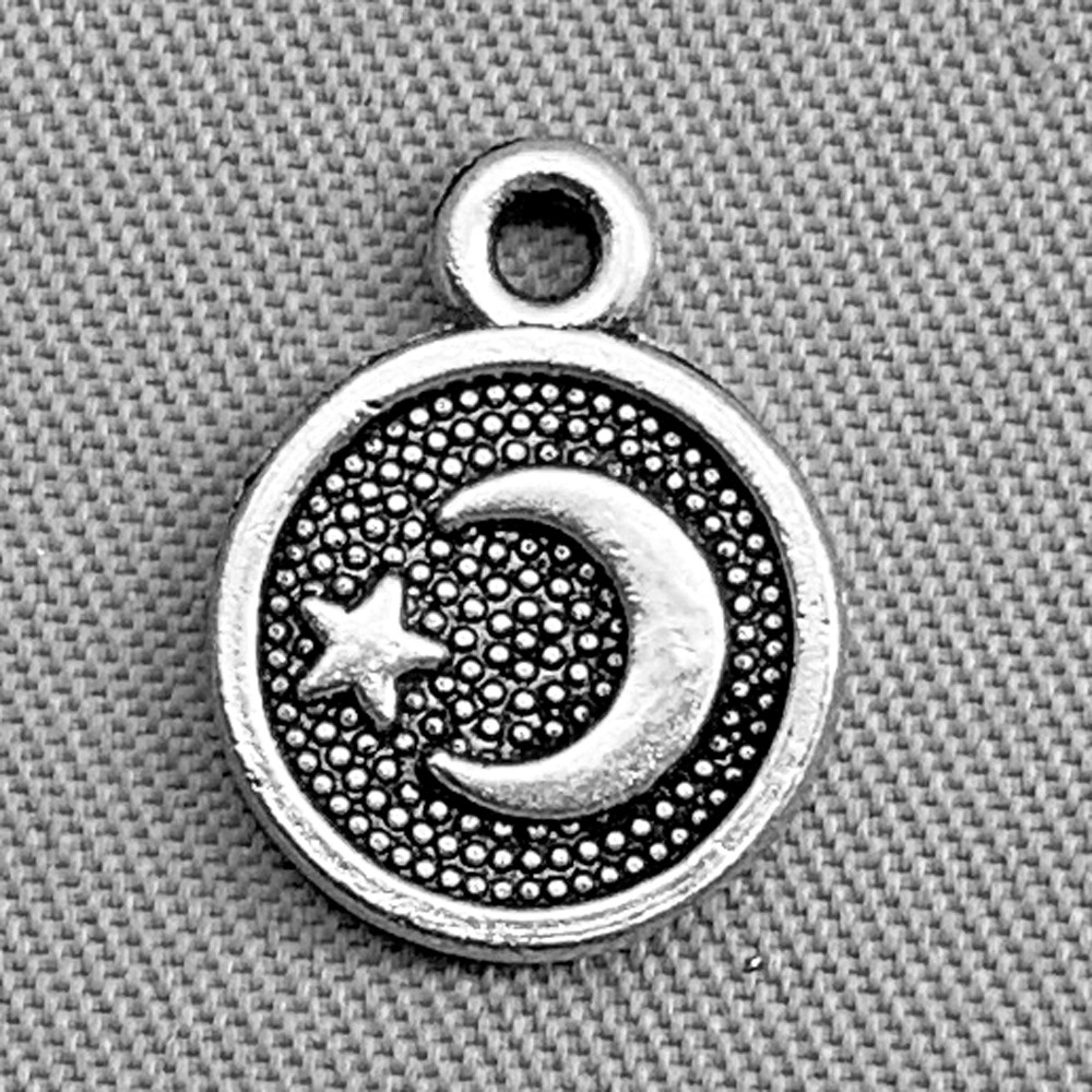 Small Crescent Moon and Star Coin Charms 12x10mm Antique Silver