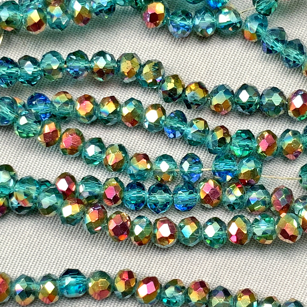 Aruba Teal Vermilion Pyrite 4x3mm Faceted Rondelle Chinese Crystal Glass  Beads Per Strand - Main Image