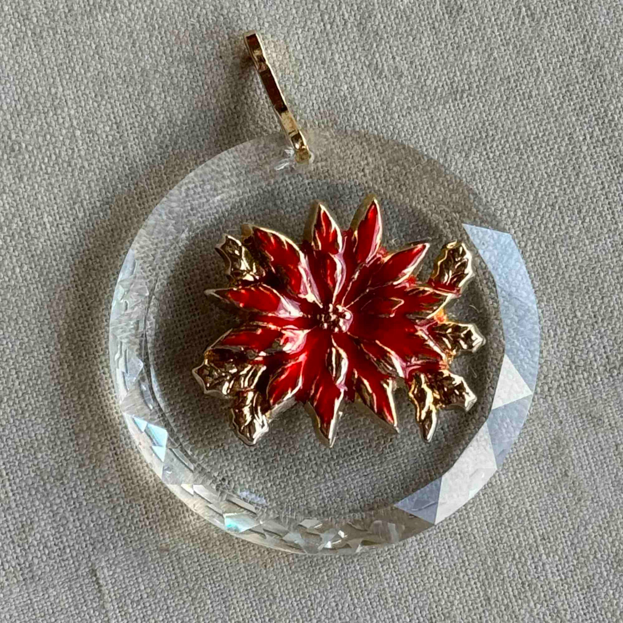 30mm Vintage Swarovski Pendant Red Enameled Gold Poinsettia Per Pc