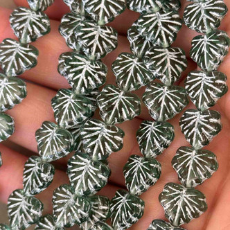 Maple Leaf Czech Glass 13x11mm Fern Mercury 10 Beads Per Strand