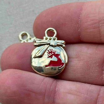 Reindeer Ornament Charms Red Enamel 21x17mm Gold Plated Alloy Q6 Per Pkg