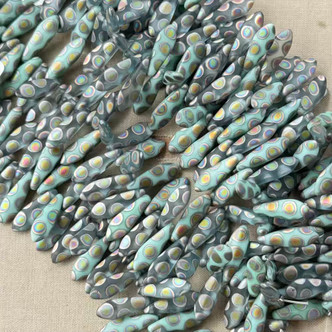 16x5mm Czech Glass Dagger Drop Beads Seafoam Mix Dots 50Pcs Per Strand