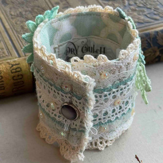 Turquoise Flower Fabric Cuff Bracelet Artisan Made Per Pc