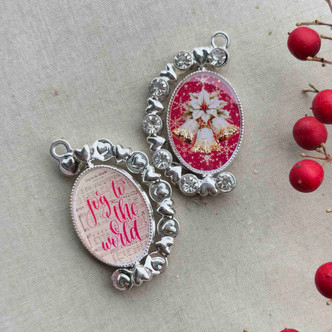 Joy To The World Spinner Pendant Hand Poured Glitter Resin Oval 40x25mm Per Pc