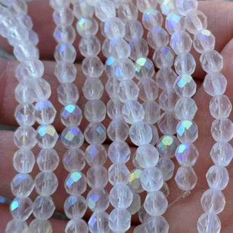 6mm Fire Polish Czech Glass Faceted Round Matte Crystal Starlight 25 Beads Per Strand