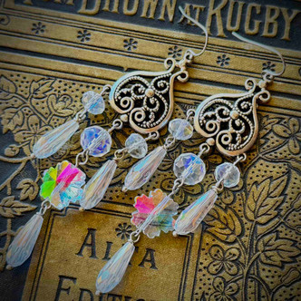 Crystal Snowflake Chandelier Earrings Silver Artisan Made in the USA Per Pair