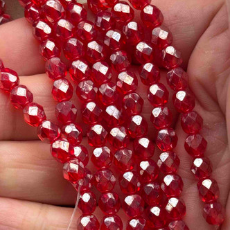 6mm Fire Polish Czech Glass Faceted Round Light Siam Luster 25 Beads Per Strand