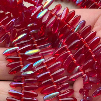 10x3mm Siam AB Czech Glass Dagger Drop 100 Beads Per Strand