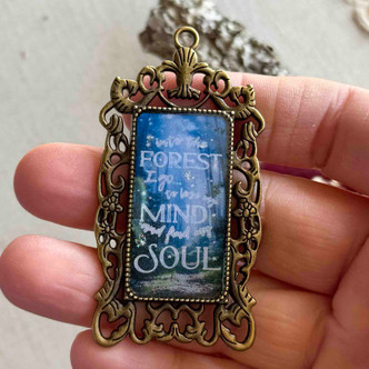 Into The Forest I Go Pendant Hand Poured Glitter Resin Rectangle 66x35mm Per Pc