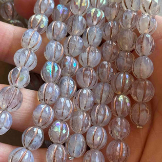 10mm Copper Opalite AB Pumpkin Czech Glass Round 12 Beads Per Strand