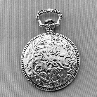 Floral Pocket Watch Stopwatch Cabochon Memory Tray Pendants 64x45mm Antique Silver Plated Alloy Q2 Per Pkg
