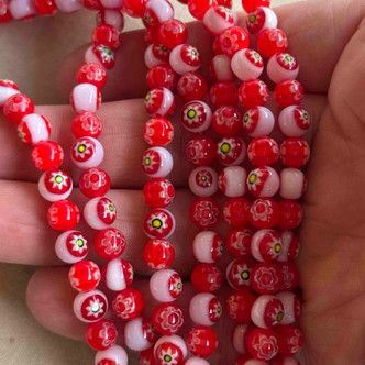 6mm Round Millefiori Beads Strawberry Mix Glass Per Strand