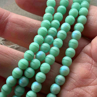 6mm Matte Larimar AB Czech Glass Round Druk 25 Beads Per Strand