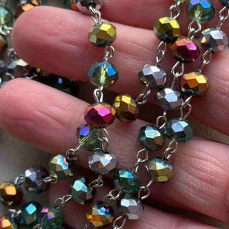Metallic Artistry II Beaded Rosary Chain 8mm Crystal Rondelle Antique Silver Plated Per Foot