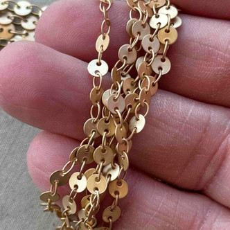 4mm Sequin Coin Disc Chain Soldered Satin Hamilton Gold Per Foot