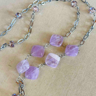 Amethyst Diamonds Necklace Chain Artisan Made 30" Per Pc