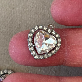 18mm Rhinestone Fancy Heart Charms Clear Antique Silver Plated Per Pair