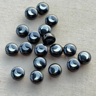 8x5mm Black Moon Coin Beads Glass Metal Embellishments 12Pcs Per Strand