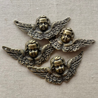 50x23mm Winged Cherub Pendant Angel Connector Link Antique Brass Plated Q4 Per Pkg