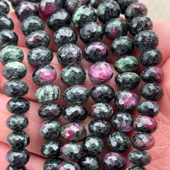 8-9.5mm Ruby Zoisite Faceted Rondelles A Grade Semi Precious Stone Beads Per Strand