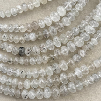 11-6mm Graduated Black Rutilated Quartz Faceted Rondelles A Grade Semi Precious Beads Per Strand