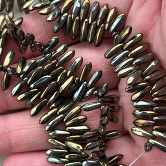 10x3mm Brown Iris Czech Glass Dagger Drop 100 Beads Per Strand