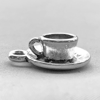 3D Tea Cup Charms 19x7mm Antique Silver Plated Alloy Q6 Per Pkg
