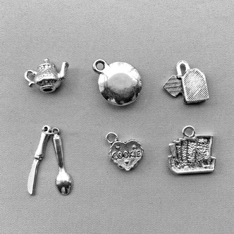 Tea Time Mixed Charm Bundle Antique Silver Plated Metal Alloy Q6 Per Pkg