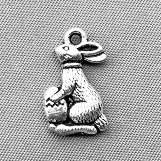 Easter Rabbit Harvey Bunny Easter Egg Charms 18x10mm Antique Silver Plated Alloy Q6 Per Pkg