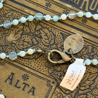 Amazonite Patina Cross Necklace Hand Knotted Crystals Per Pc