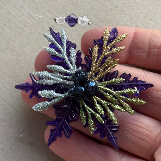 Fern Blue Mistletoe Snowflake Ornament Glitter Acrylic 2.25 Inch Per Pc