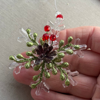 Trident Pinecone Mistletoe Snowflake Ornament Glitter Acrylic 2.5 Inch Per Pc