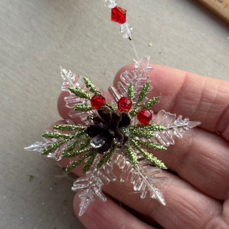 Fern Pinecone Mistletoe Snowflake Ornament Glitter Acrylic 2.5 Inch Per Pc