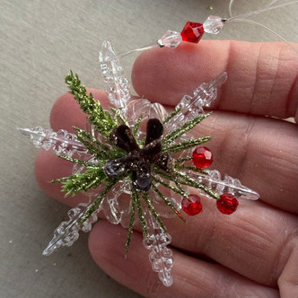 Frost Pinecone Mistletoe Snowflake Ornament Glitter Acrylic 2.5 Inch Per Pc