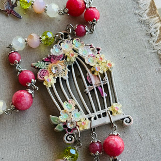 Flights of Fancy Necklace Chain Birdcage Jade Artisan Made Per Pc