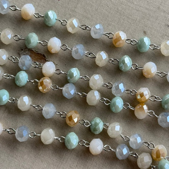 Serenity Beaded Rosary Chain 8mm Crystal Rondelle Antique Silver Plated Per Foot