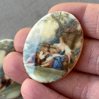 40x30mm Vintage Garden Melody Limoge Cabochon Resin Per Pair